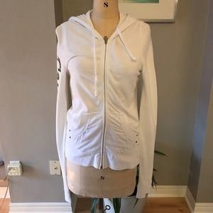 Cool White Hoodie with Floral Back Decoration